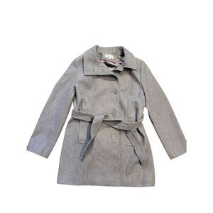 Pelle Studio Pea Coat Women's Large Grey Wool Blend Belted Classic